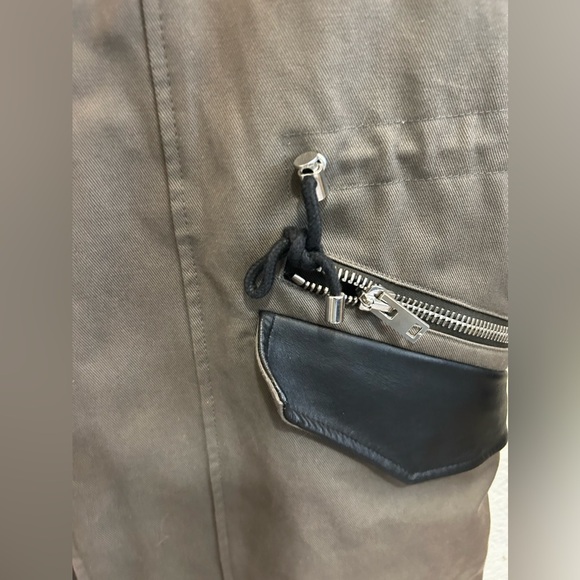 The Kooples Brown Gray Cotton Twill Leather Trim Mens Fishtail Parka Jacket - Picture 4 of 16